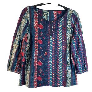 Ralph Lauren Womens Tunic Top 3/4 Sleeve Round Neck Pullover Multicolor Sz Large